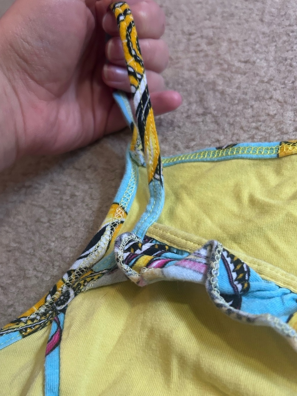 Y2K Ruffle detailing blue pattern 2000โs tank top cami yellow reworked vintage - Picture 4 of 8